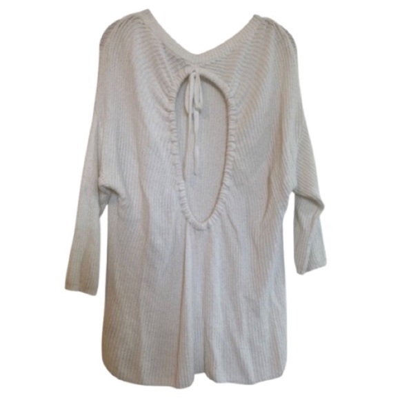 EXPRESS Sweater Oversized Cotton White Cut Out Back Hi Low Hem Scoop Neck VGUC - Picture 2 of 14